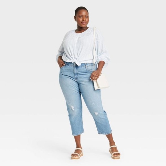 Ava & Viv Denim - NWT Ava & Viv Women’s Plus Size High-Rise Cropped Distressed Straight Jeans 22W